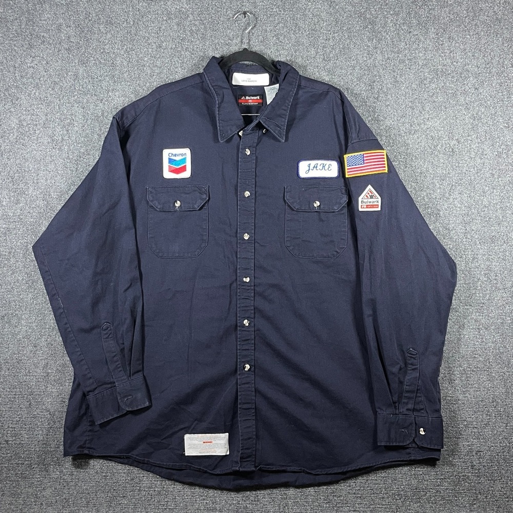 Bulwark FR Flame Resistant CAT 2 2112 Button Down Work Shirt Navy Size 4XL RG